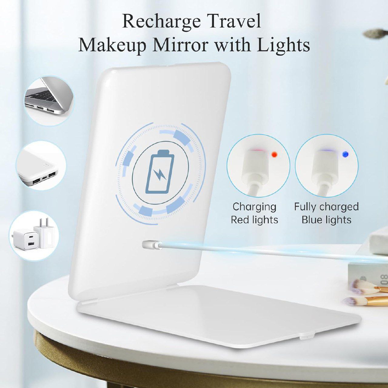 GlamourGlow Pro: Rechargeable Travel Makeup Mirror