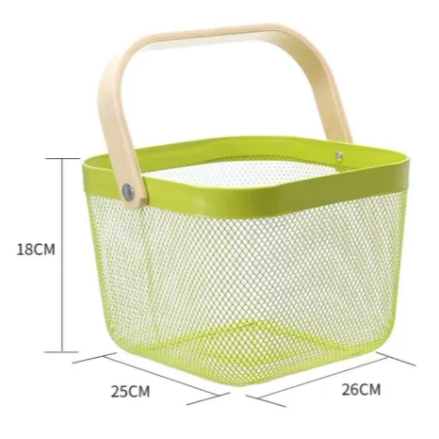 ElegancePro Multi-Compartment Wooden Handle Steel Mesh Basket