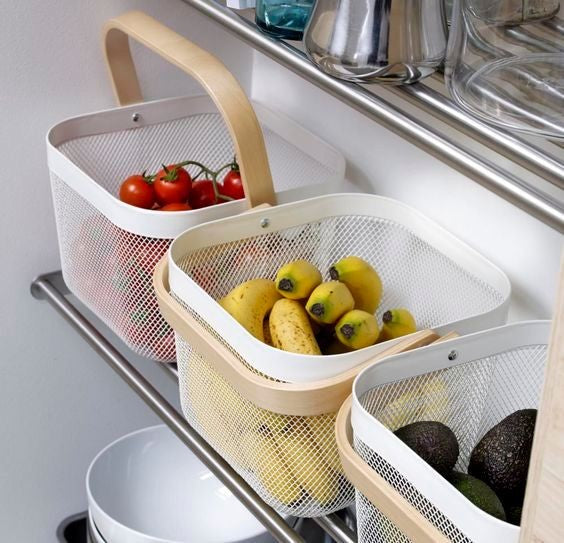 ElegancePro Multi-Compartment Wooden Handle Steel Mesh Basket